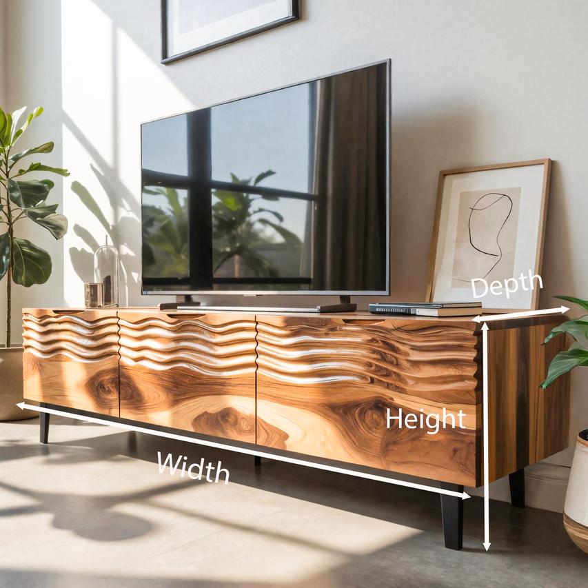 Modern Organic Wooden Sideboard, Wavy Front Solid Wood Buffet Cabinet, Artistic Credenza for Living Room
