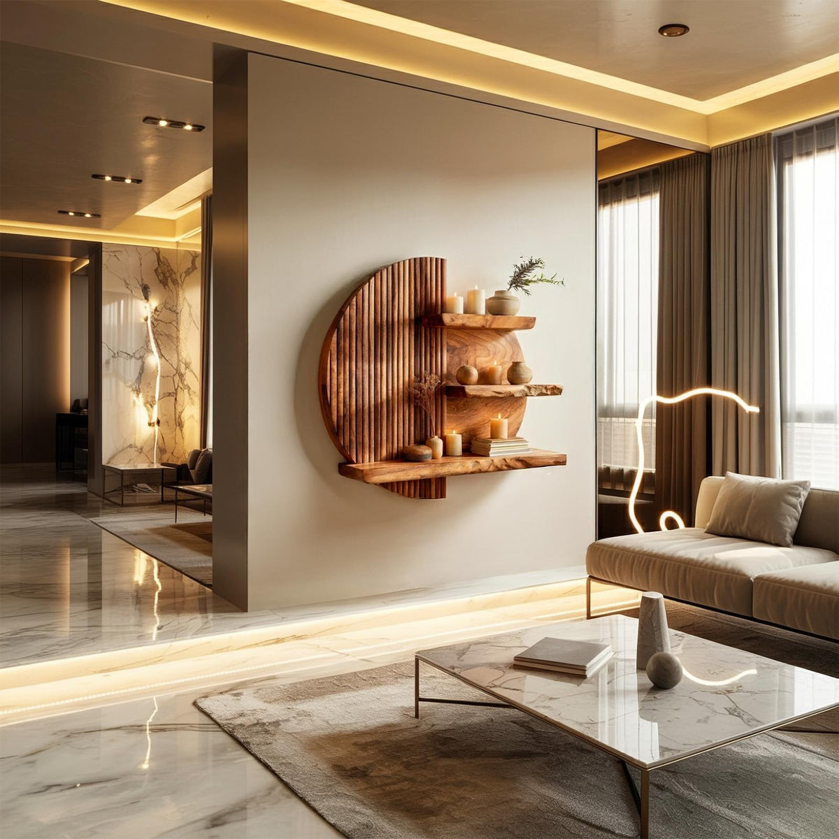 Rustic Sculptural Wall Shelf For Living Room And Decorative Wall