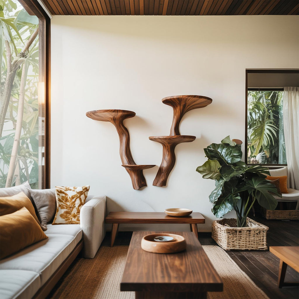 Rustic Mushroom Wall Shelf For Living Room And Hallway