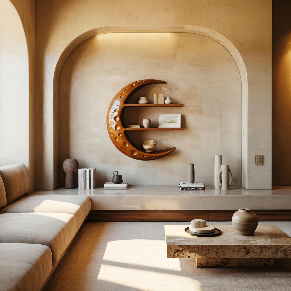 Rustic Moon Wall Shelf For Living Room And Bedroom