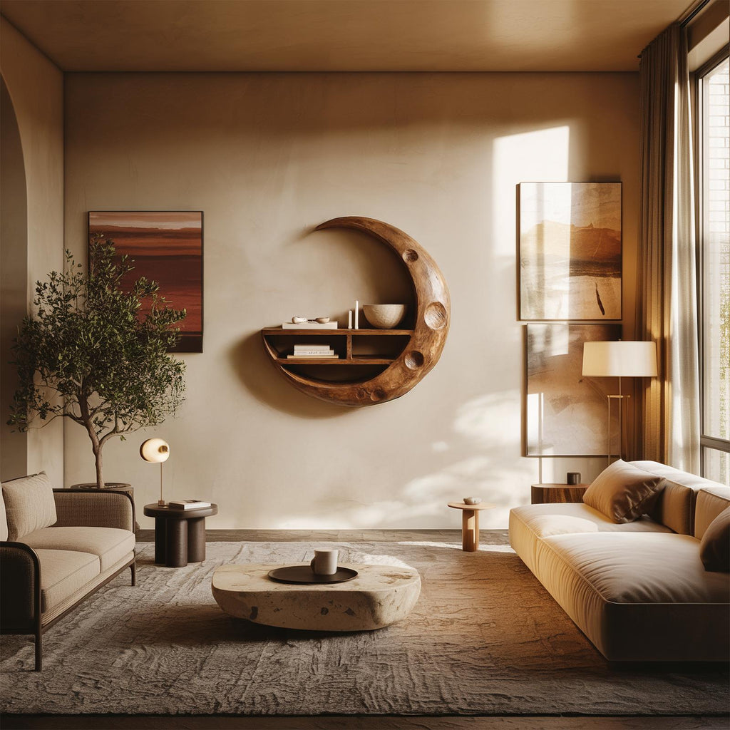 Rustic Moon Wall Shelf For Living Room And Interior Display