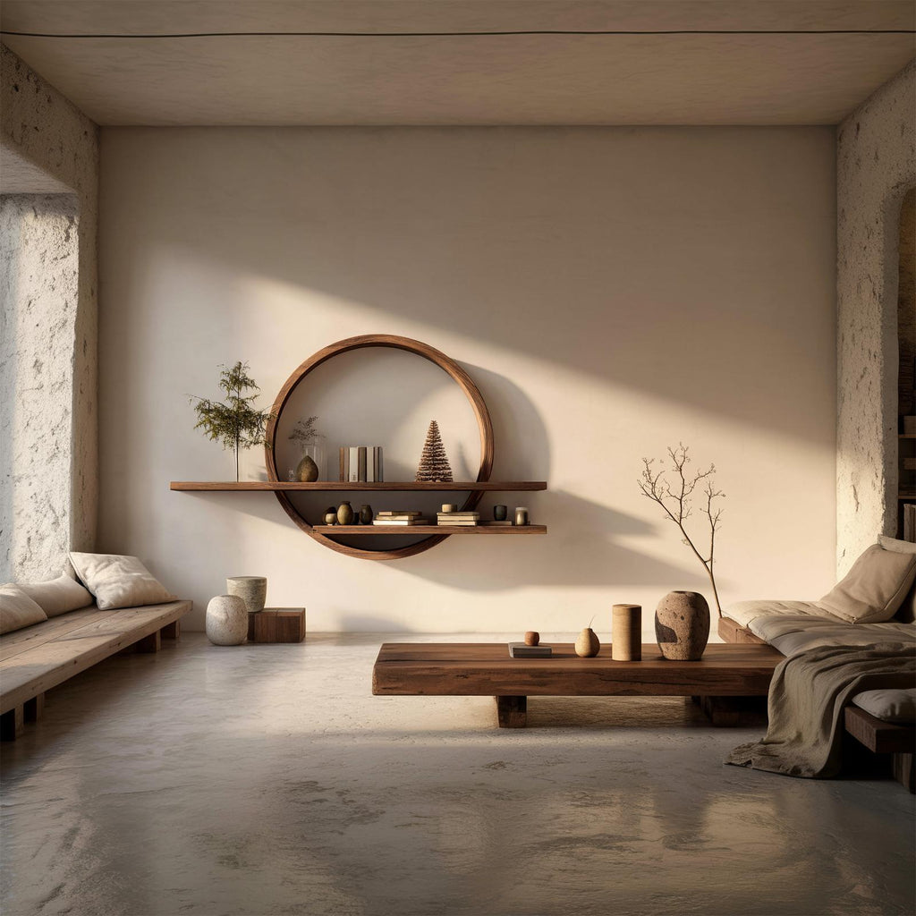 Rustic Round Wall Shelf For Living Room And Bedroom
