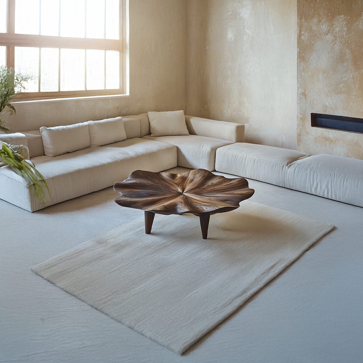 Rustic Organic Coffee Table, Handcrafted Solid Wood Natural Edge Center Table for Living Room & Lounge