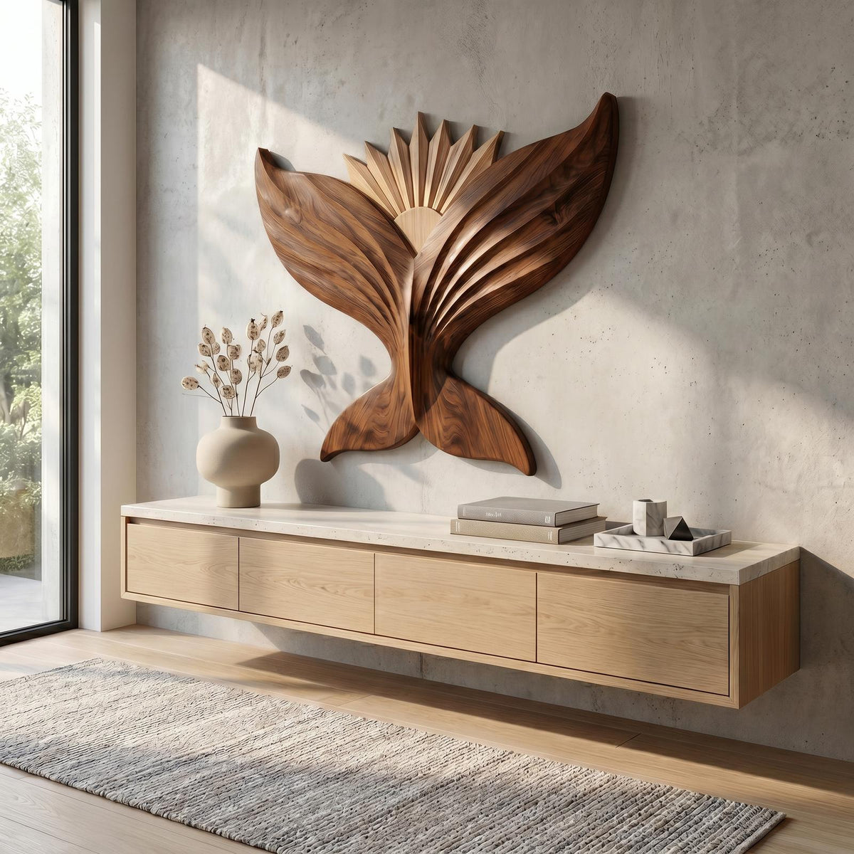 Sculptural Eagle Wooden Wall Art, Hand-Carved Flying Bald Eagle Wildlife Decor for Living Room, Entryway