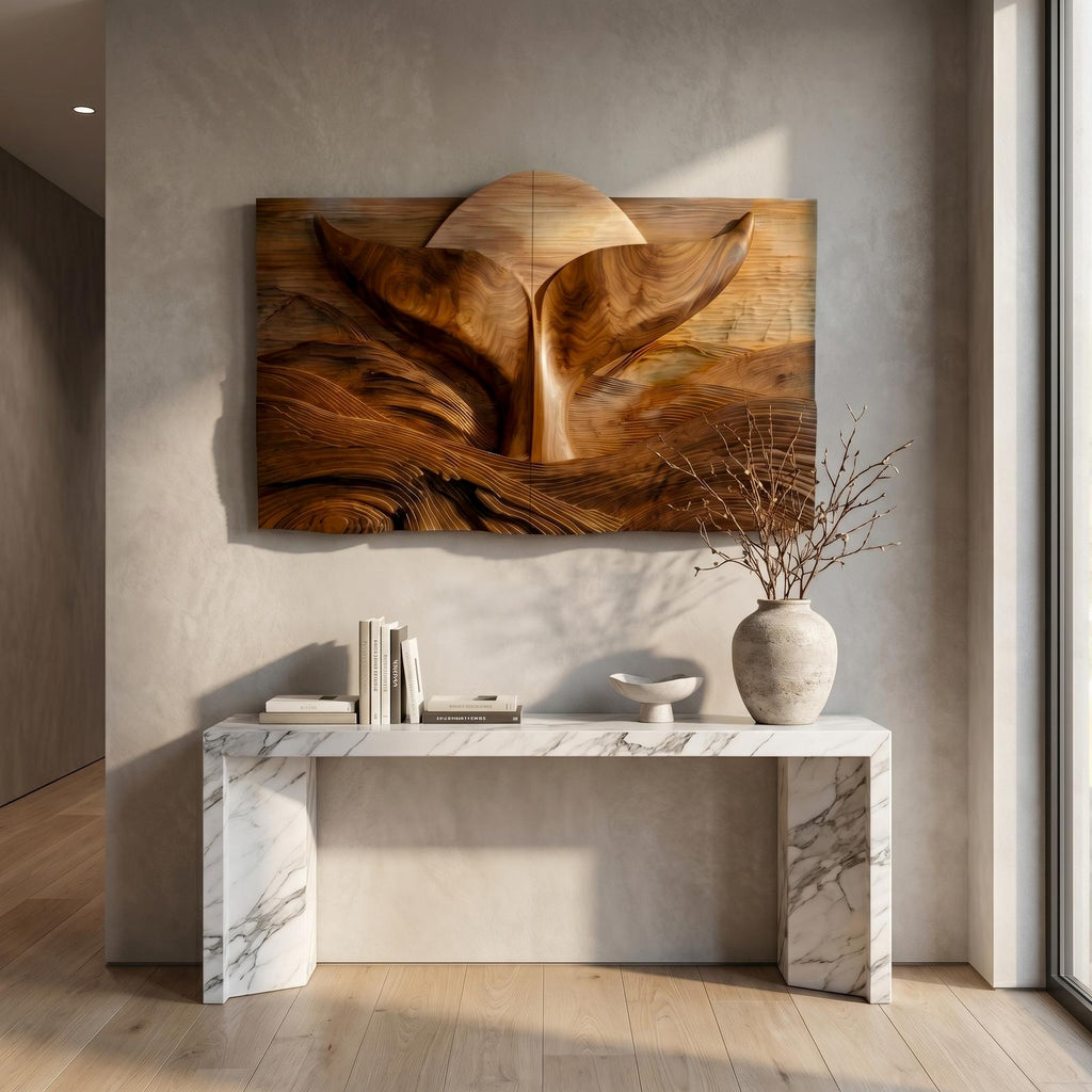 Eagle Sunrise Wooden Wall Art Panel, Majestic Carved Bird Landscape Decor for Living Room, Dining Room