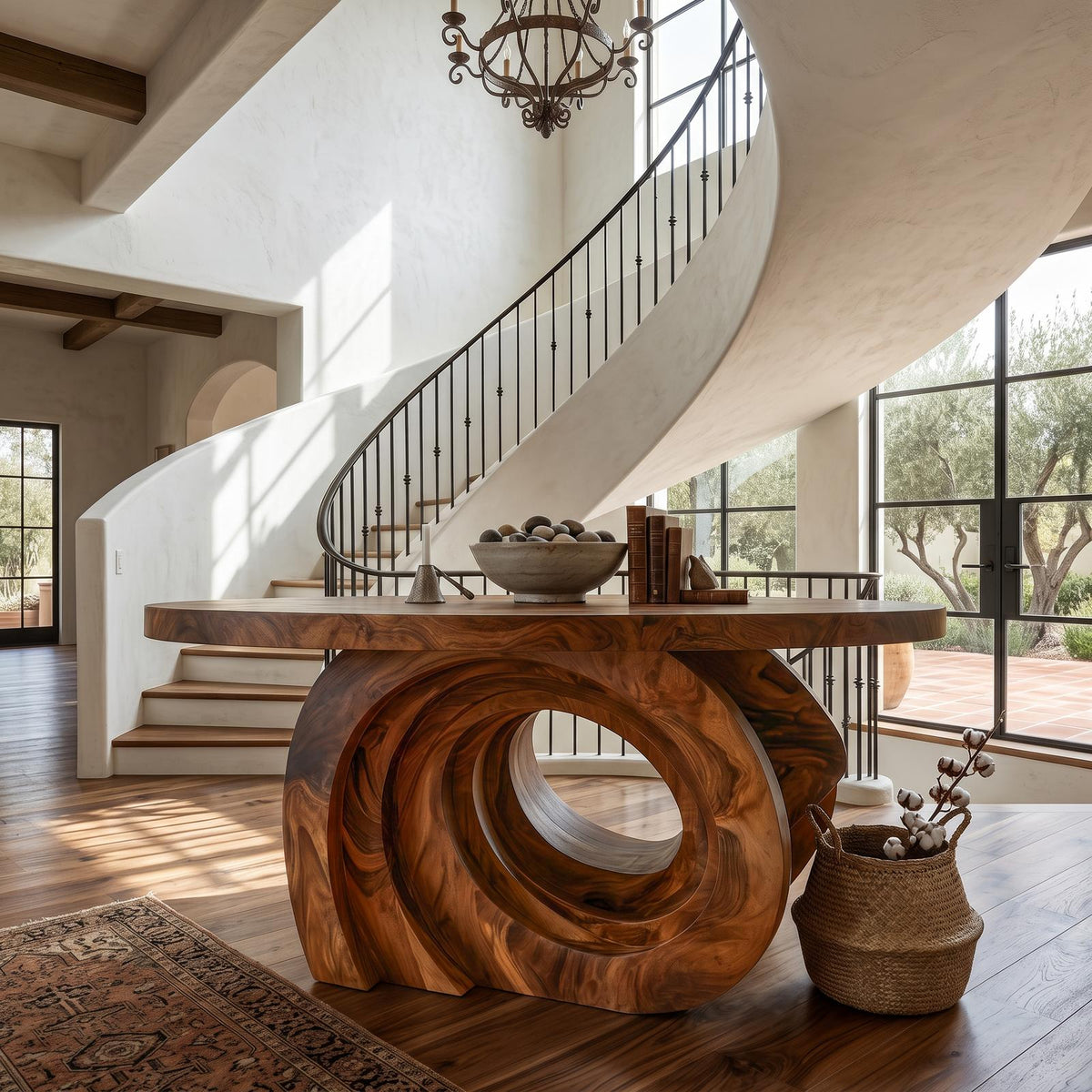Organic Foyer Table, Solid Wood Pedestal Entryway & Hallway Console Accent Table