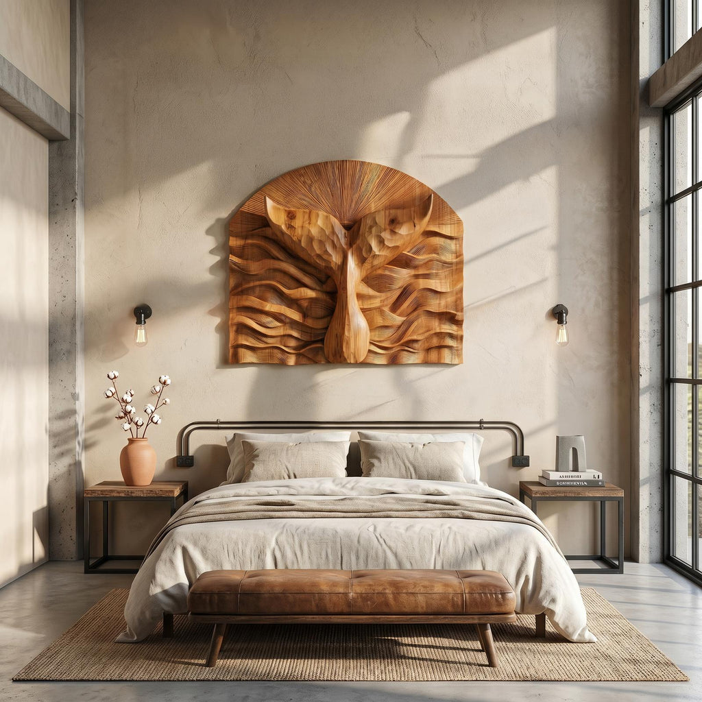 Abstract Wall Art, Sculptural 3D Relief Carved Wood Panel Decor for Contemporary Living Room & Entryway