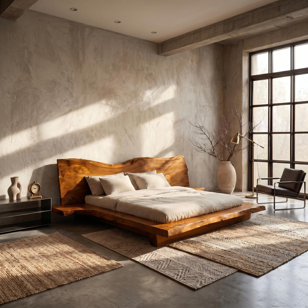 Contemporary Platform Bed Frame, Handcrafted Solid Wood Headboard Platform Bed, King Queen Bedroom Furniture Bedframe