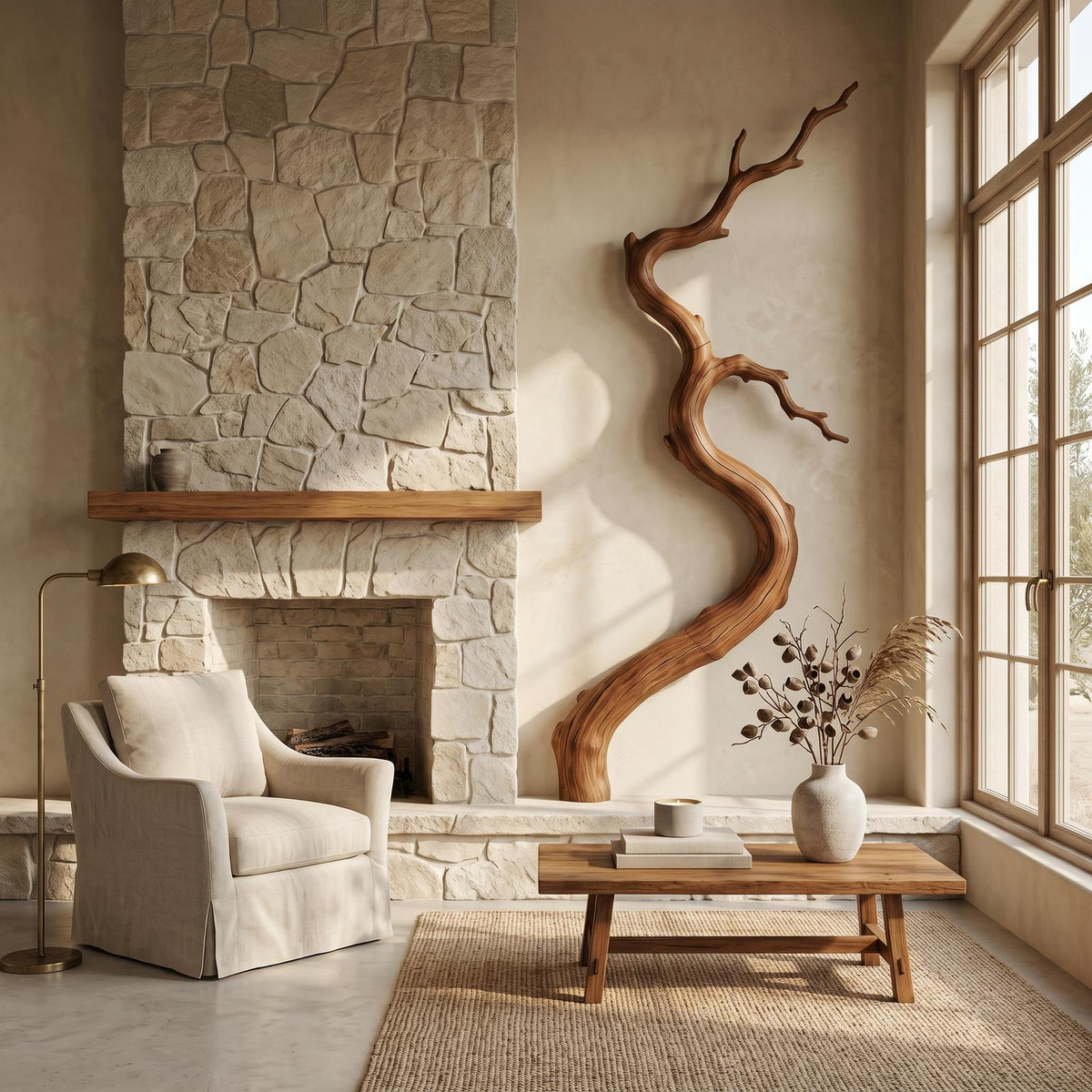 Spry Interior Nature Inspired Wood Wall Decor, Sculptural Tree Branch Form Art for Entryway & Living Room, SINLSAWD120
