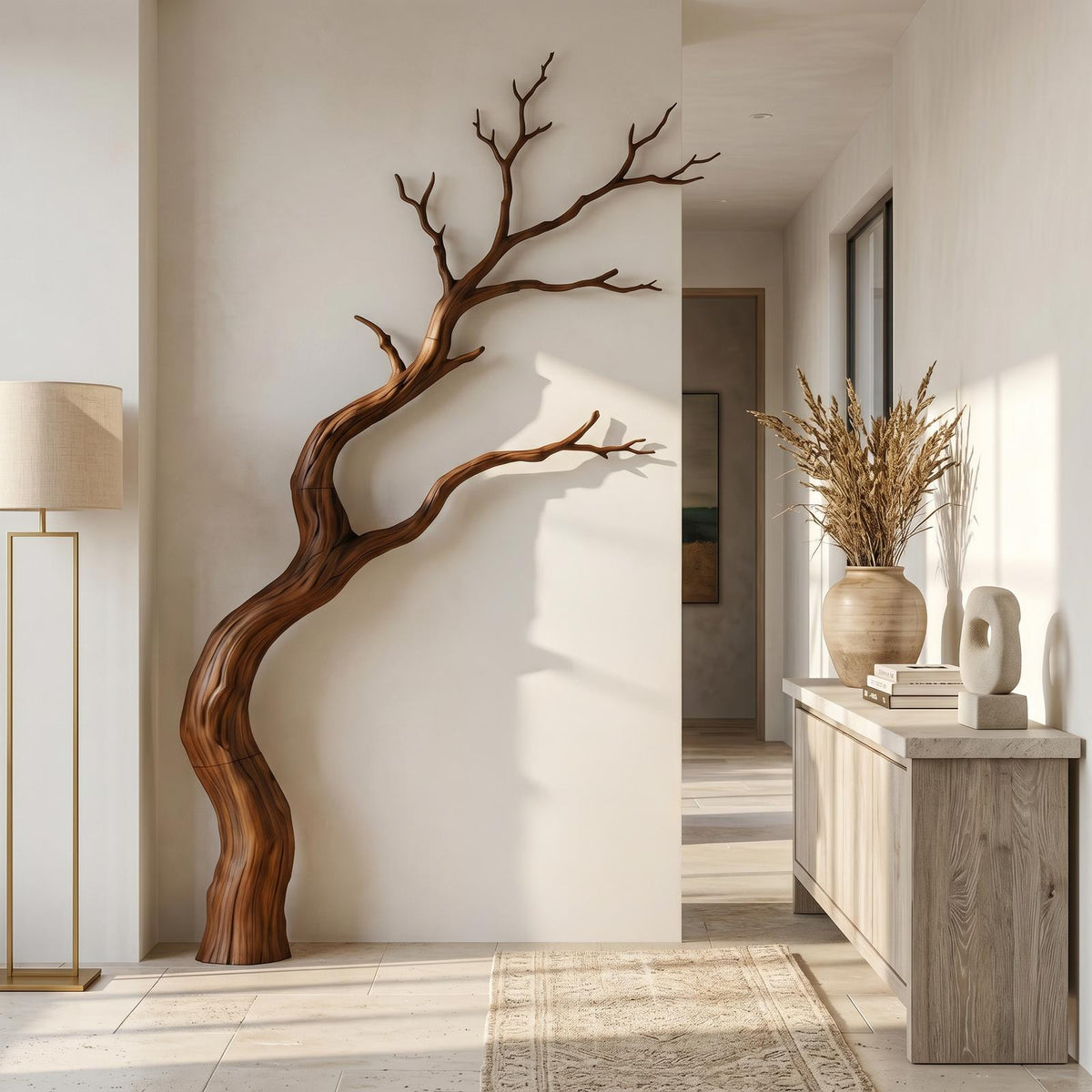 Modern Wooden Wall Decor, Sculptural Driftwood Branch Style Hanging Art for Living Room & Entryway