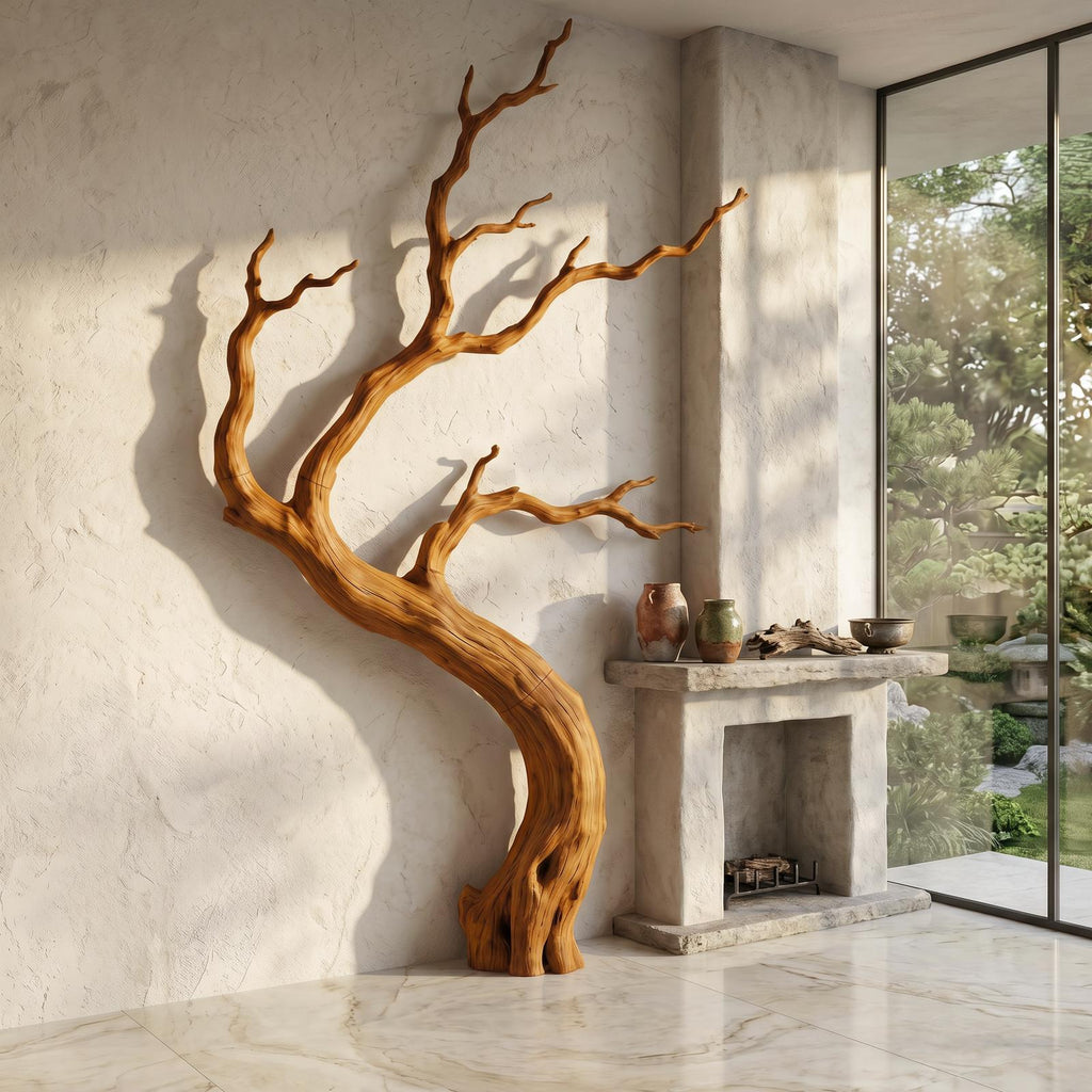 Rustic Wooden Wall Decor with Tree Branch Design, Handcrafted Driftwood Art Sculpture for Living Room