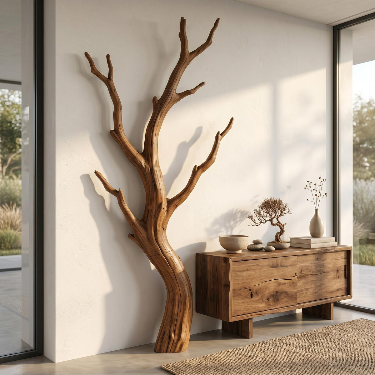 Organic Modern Branch Wall Art, Handcrafted Wood Tree Branch Sculpture for Living Room Decor