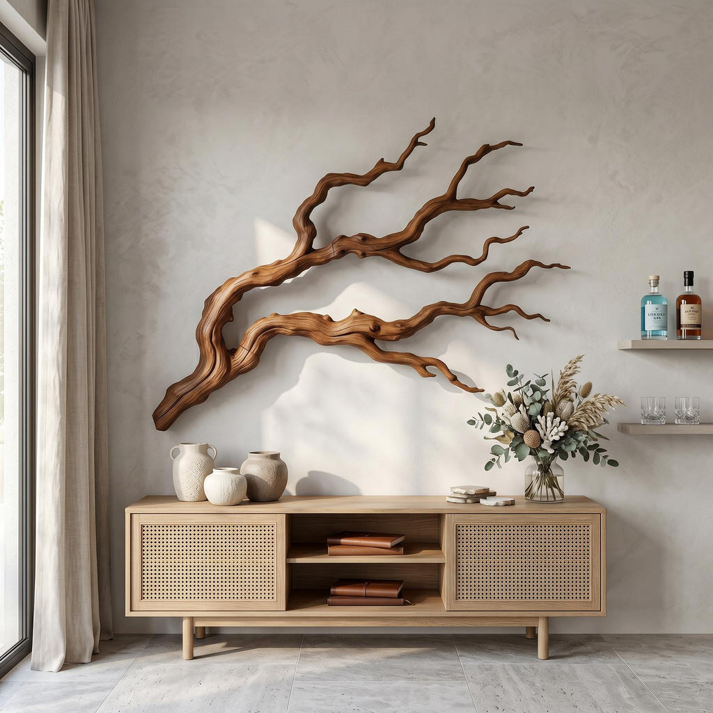 Nature Inspired Branch Wall Art, Handcrafted Organic Wood Tree Limb Sculptural Wall Decor for Living Room, Model