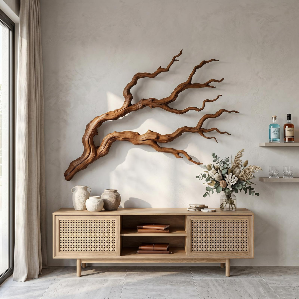 Nature Inspired Branch Wall Art, Handcrafted Organic Wood Tree Limb Sculptural Wall Decor for Living Room, Model