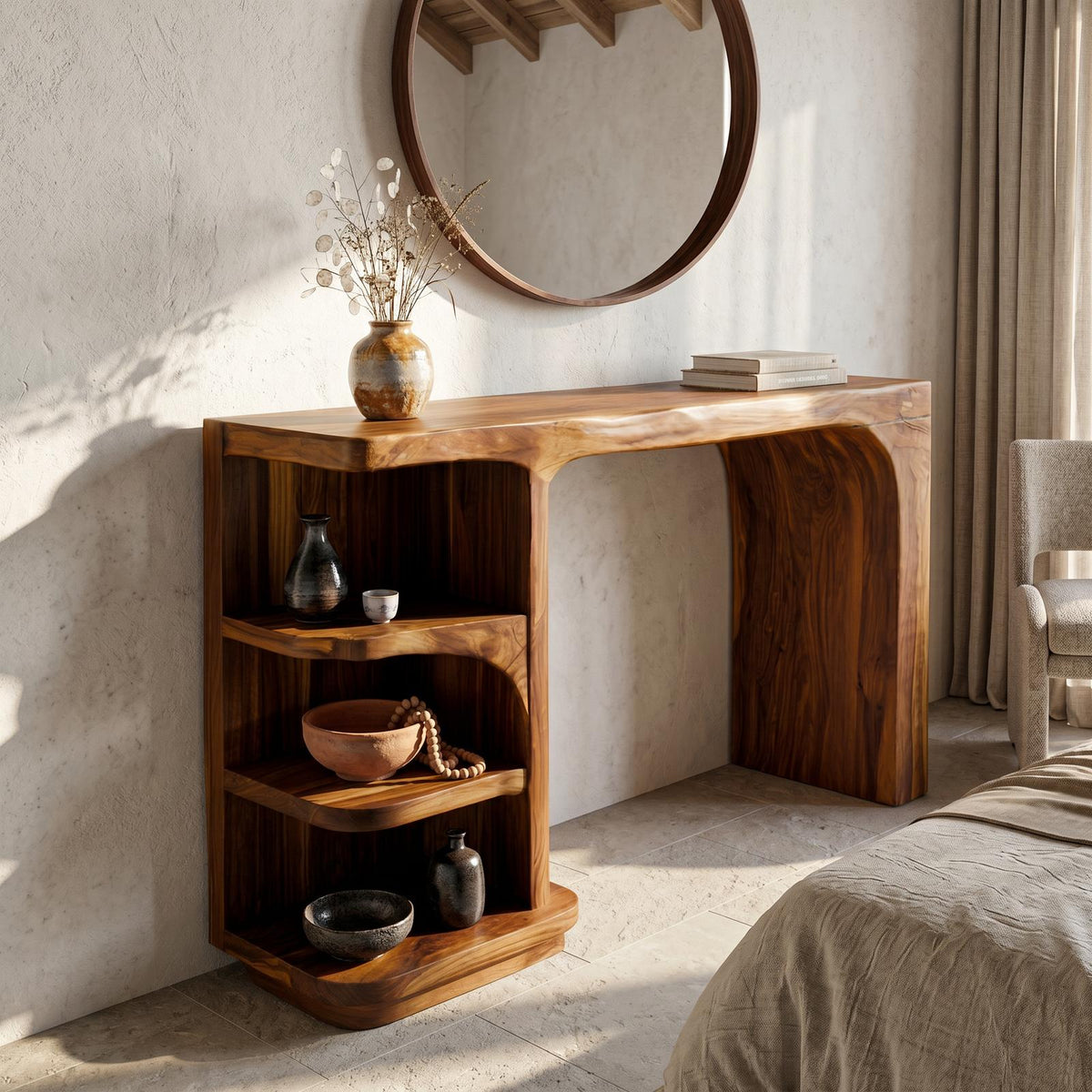 Contemporary Dressing Table With Waterfall Wood Structure For Bedroom