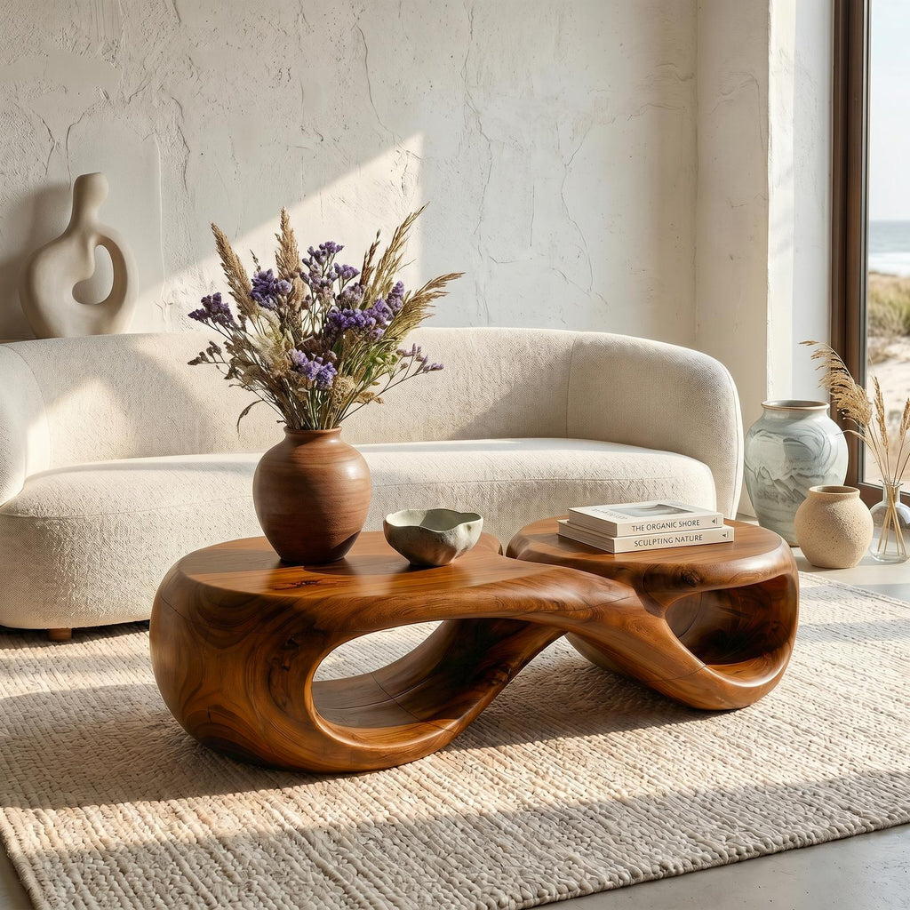 Handcrafted Coffee Table With Sculptural Curved Design For Living Room