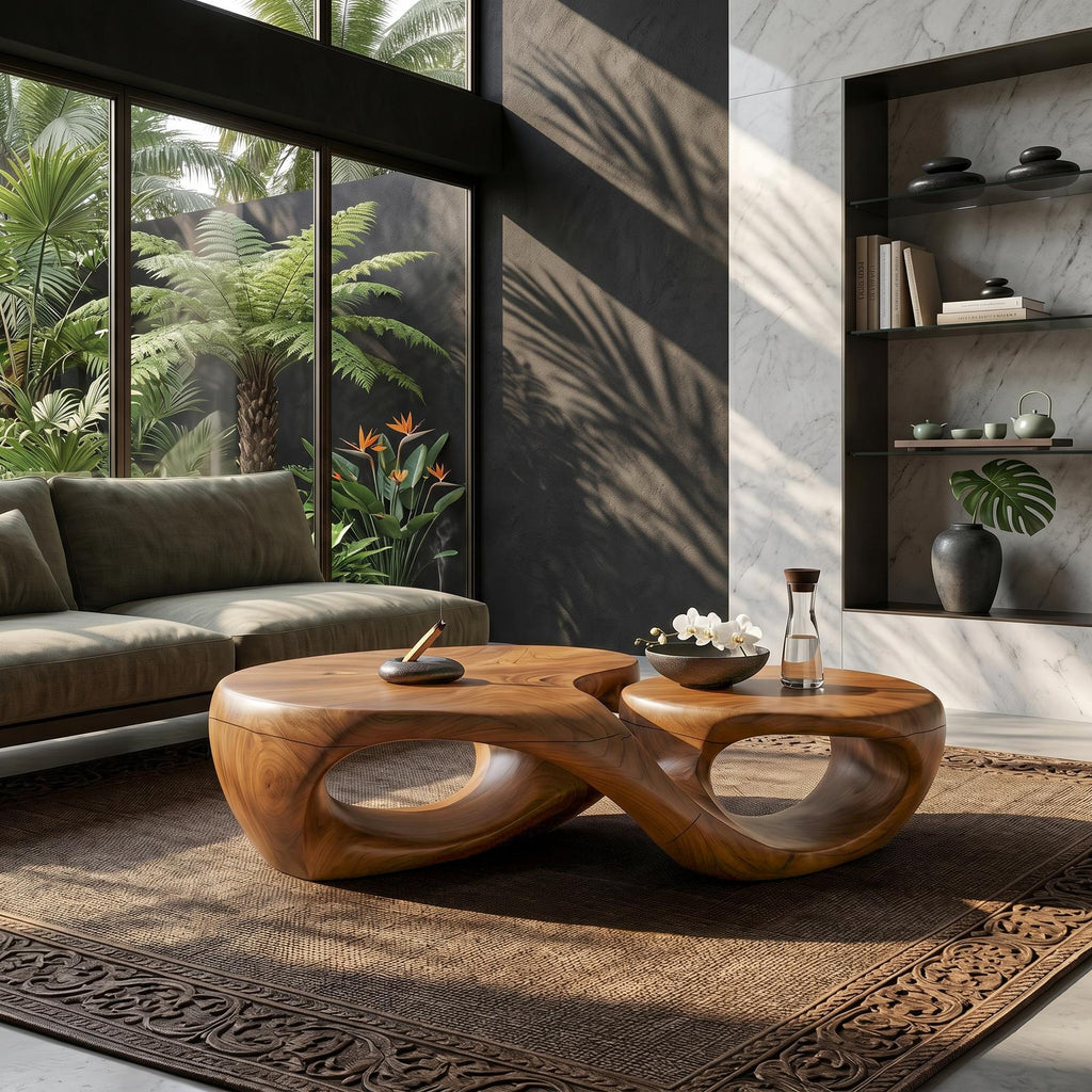 Organic Coffee Table With Sculptural Hollow Design For Living Room