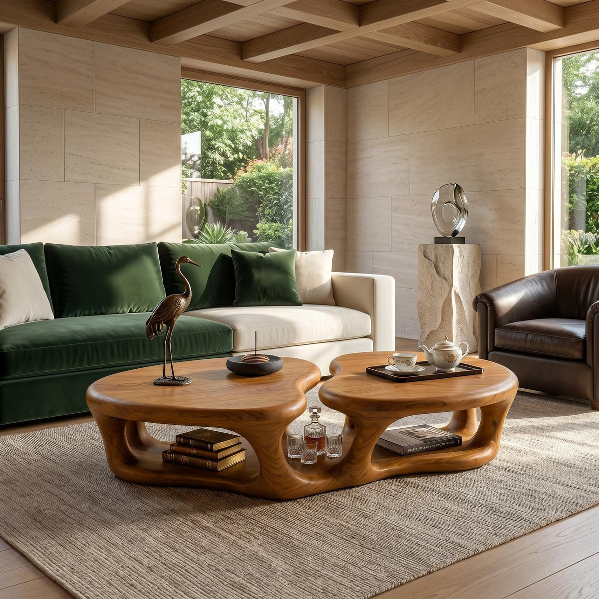 Sculptural Coffee Table With Open Wood Structure For Living Room Decor SINLSACF399