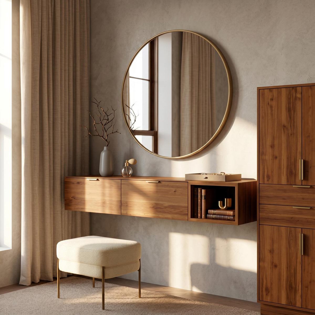 Modern Wall Mounted Dressing Table With Built In Storage For Bedroom SINLSABDT090