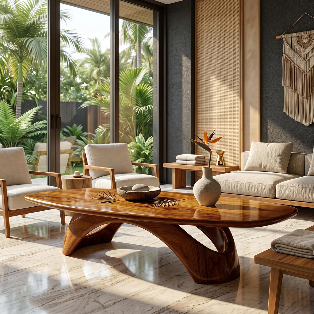Rustic Coffee Table With Sculptural Wooden Base For Living Room