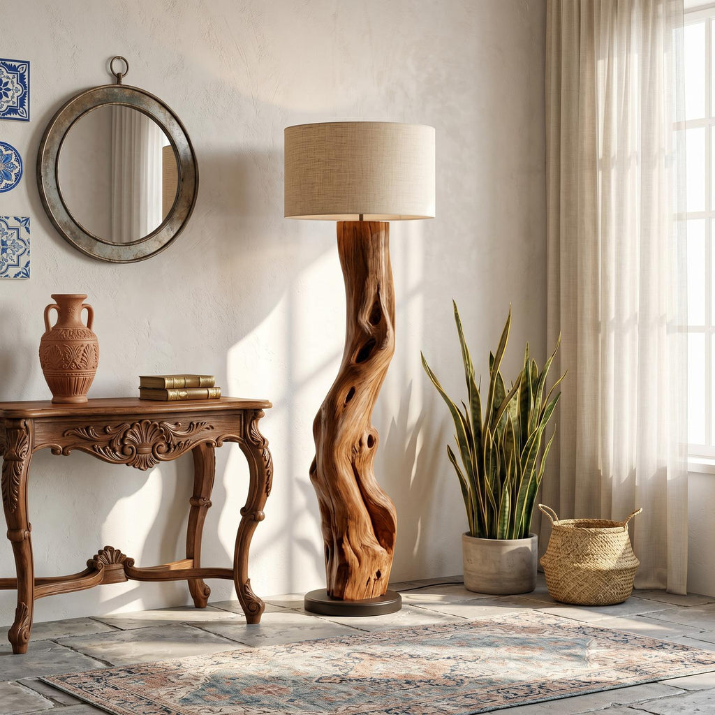 Modern Sculptural Wooden Standing Lamp For Bedroom And Corner