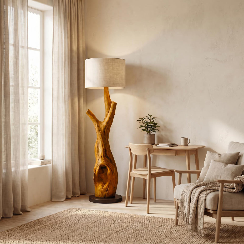 Modern Tree Branch Wooden Standing Lamp For Living Room And Corner