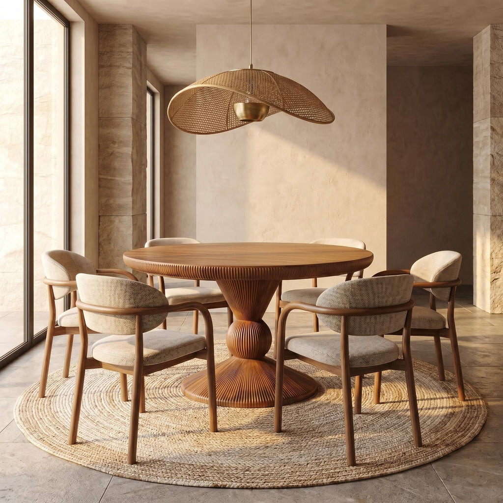 Spry Interior Modern Round Pedestal Dining Table, Handcrafted Solid Wood Kitchen Statement Table for Home Dining Room, SINLSADT168