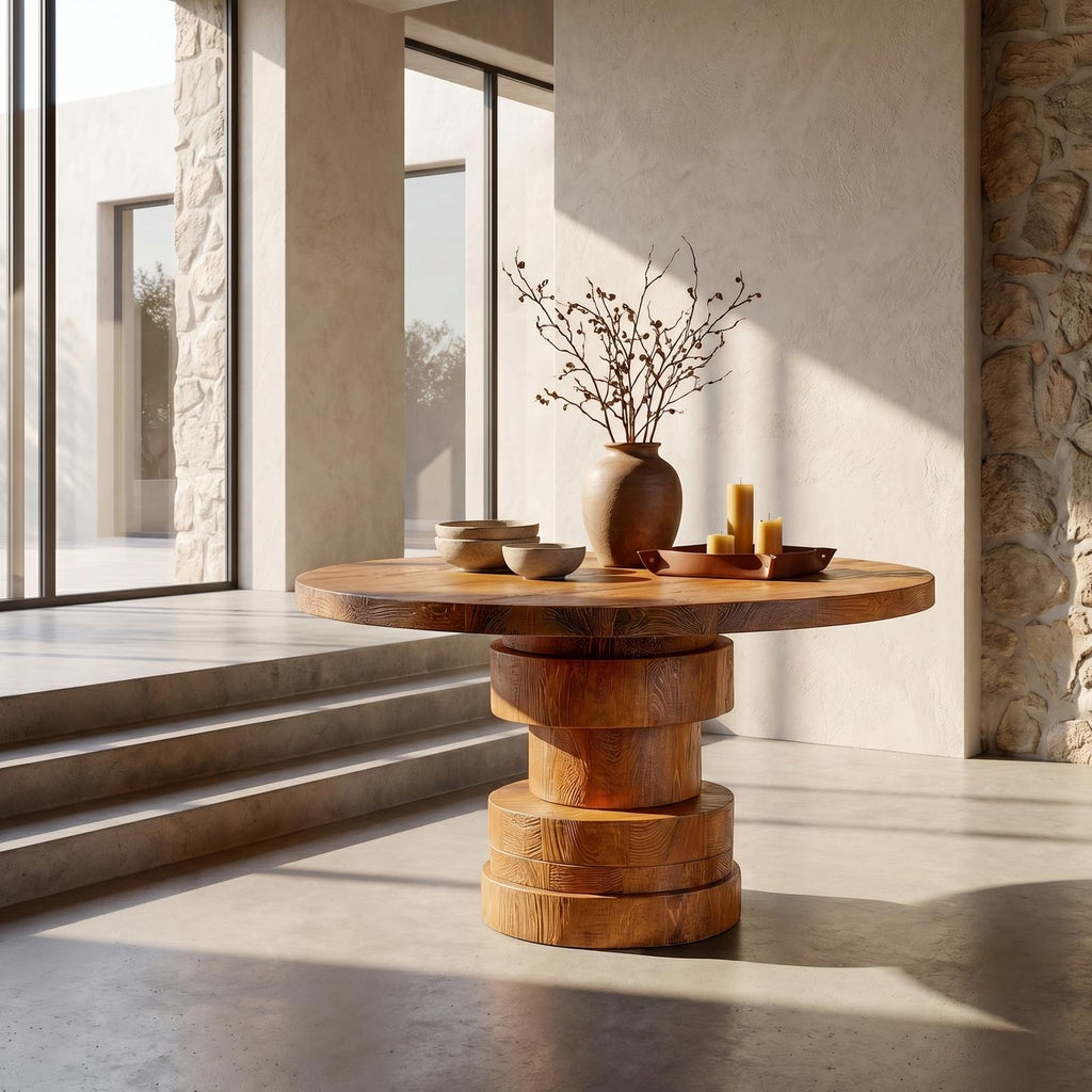 Modern Sculptural Round Foyer Table For Entryway And Living Room