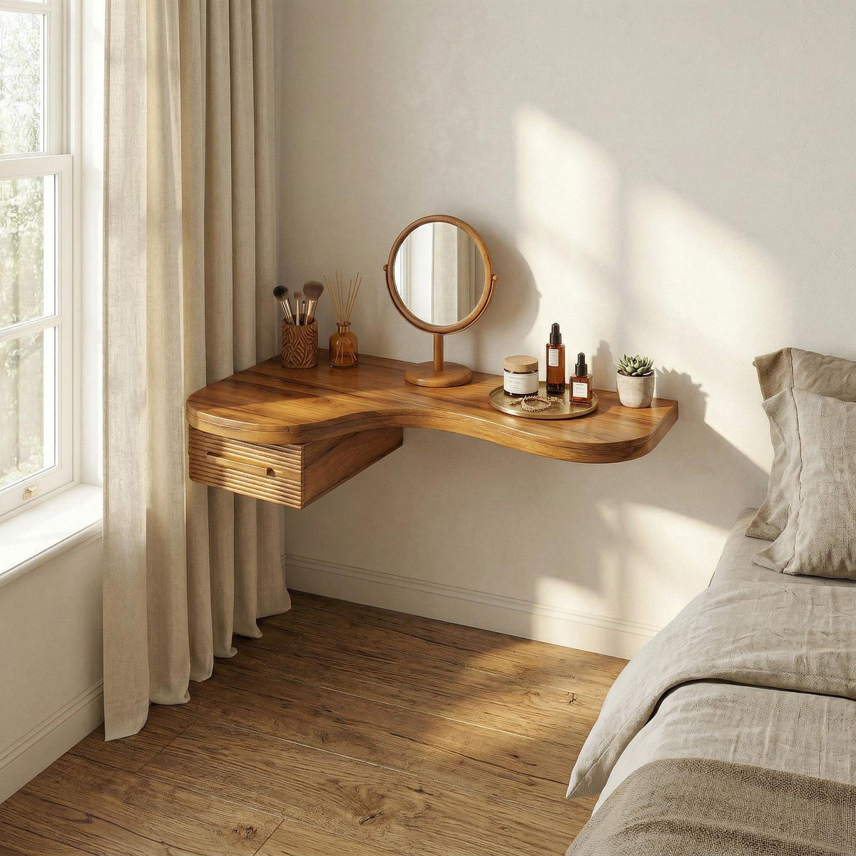 Modern Floating Dressing Table Space Saving Corner Form Bedroom SINLSABDT064