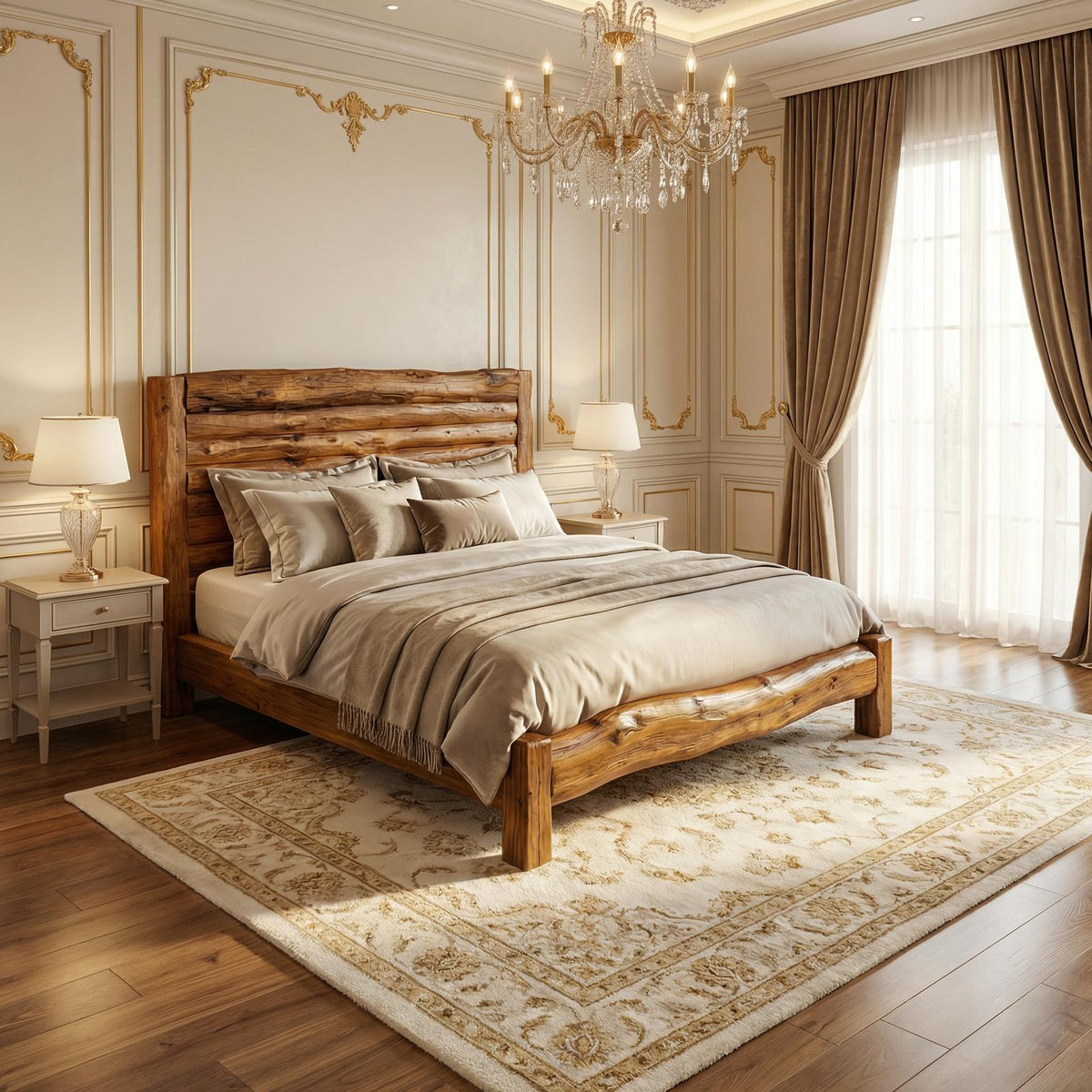 Minimalist Solid Wood Bed Frame, Modern Low Profile Wooden Platform Bed for Bedroom, Handcrafted Furniture