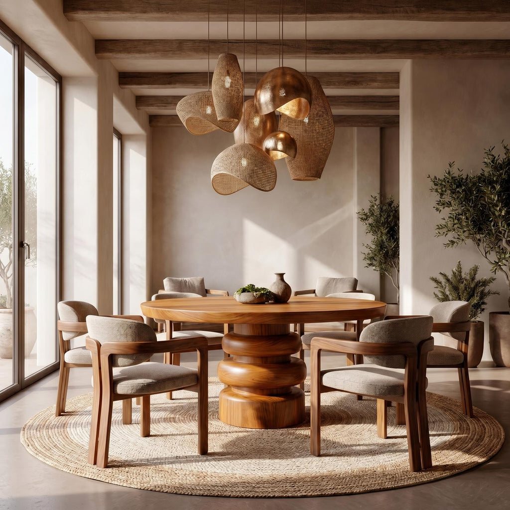 Rustic Sculptural Round Dining Table, Handcrafted Solid Wood Kitchen Table for dining room Home Decor