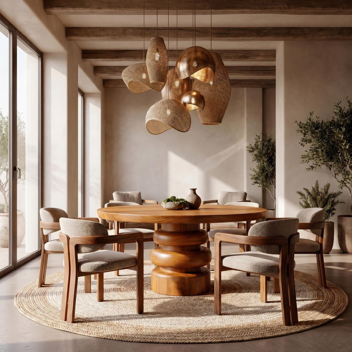 Rustic Sculptural Round Dining Table, Handcrafted Solid Wood Kitchen Table for dining room Home Decor