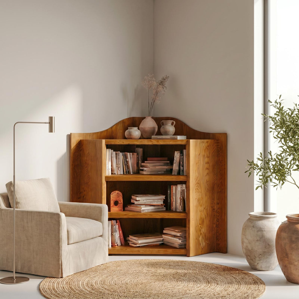 Natural Wooden Bookshelf, Open Multi-Tier Shelves & Storage Display Cabinet for Living Room & Bedroom