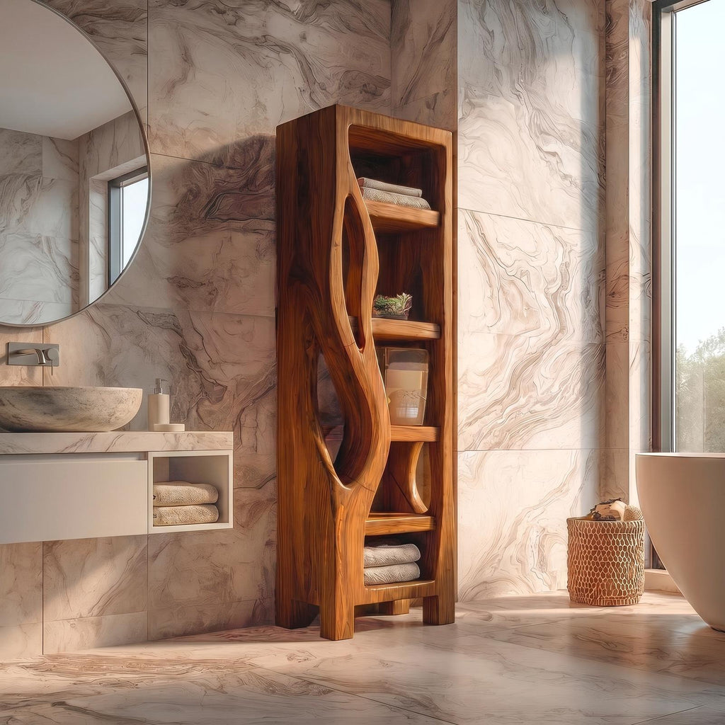 Rustic Wood Bathroom Cabinet, Organic Tree Branch Design Storage Cabinet with Shelves