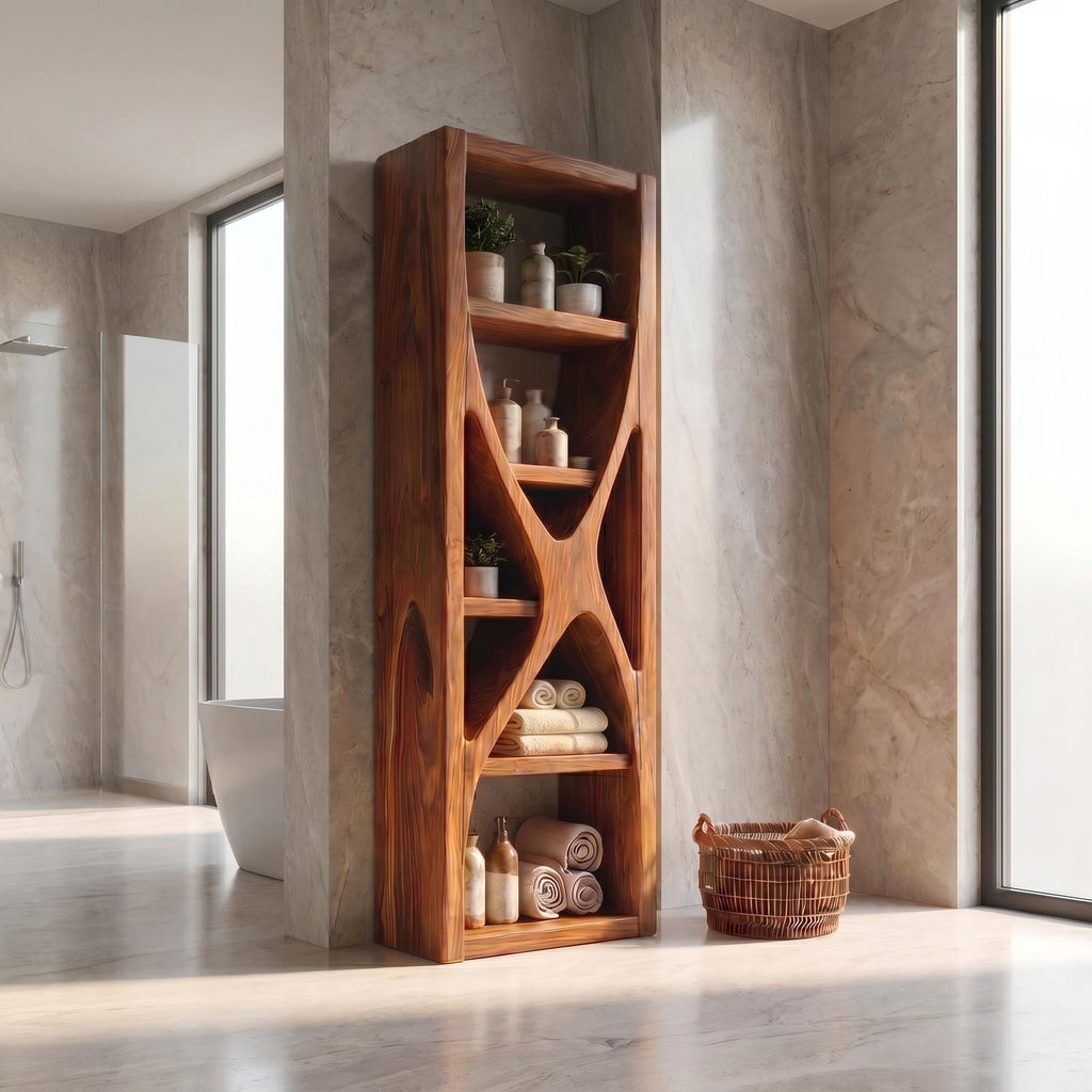 Rustic Bathroom Storage Cabinet, Natural Wood Branch Structure Floor Cabinet with Shelves