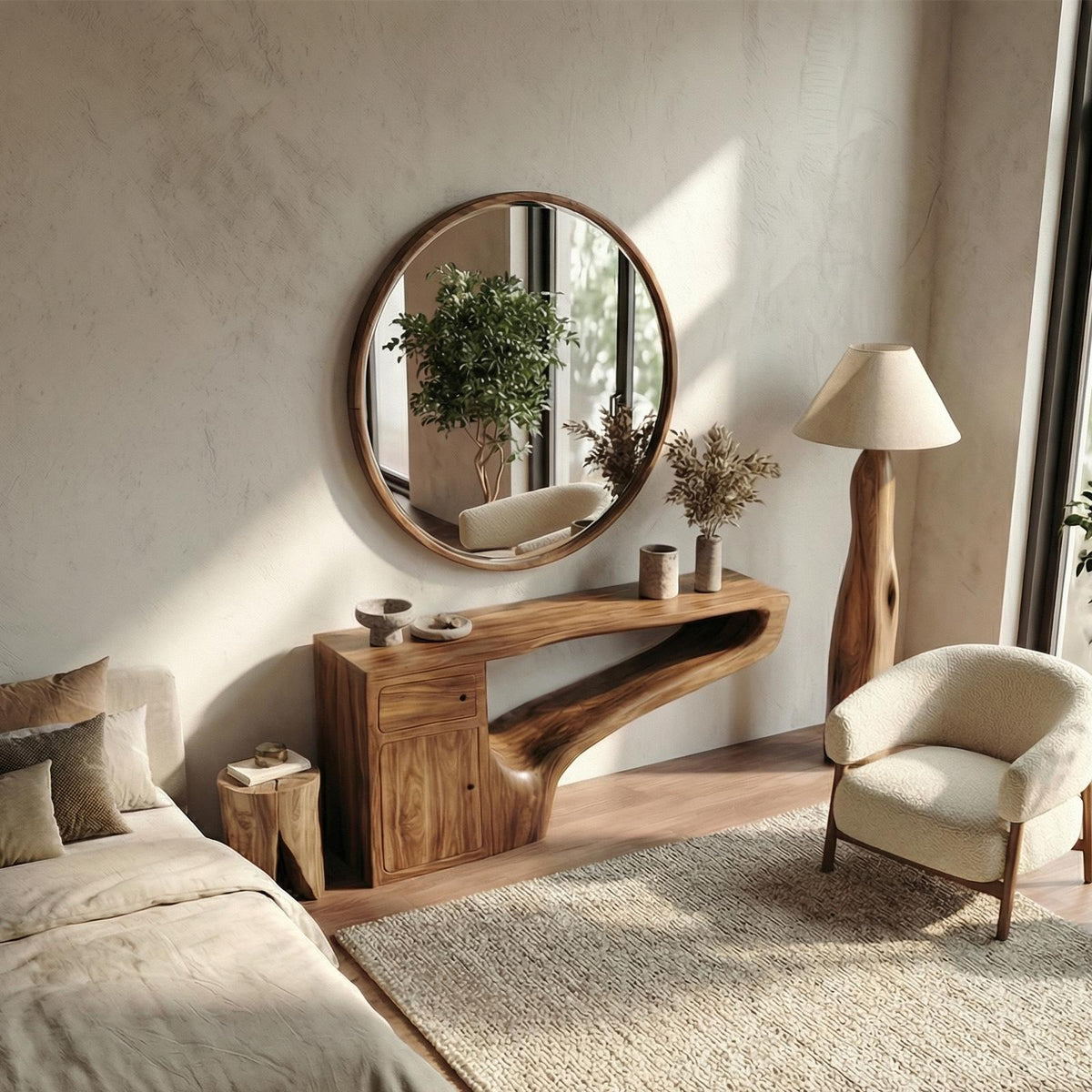 Spry Interior Modern Asymmetrical Dressing Table, Solid Wood Makeup Vanity Desk with Integrated Storage for Bedroom, SINLSABDT060