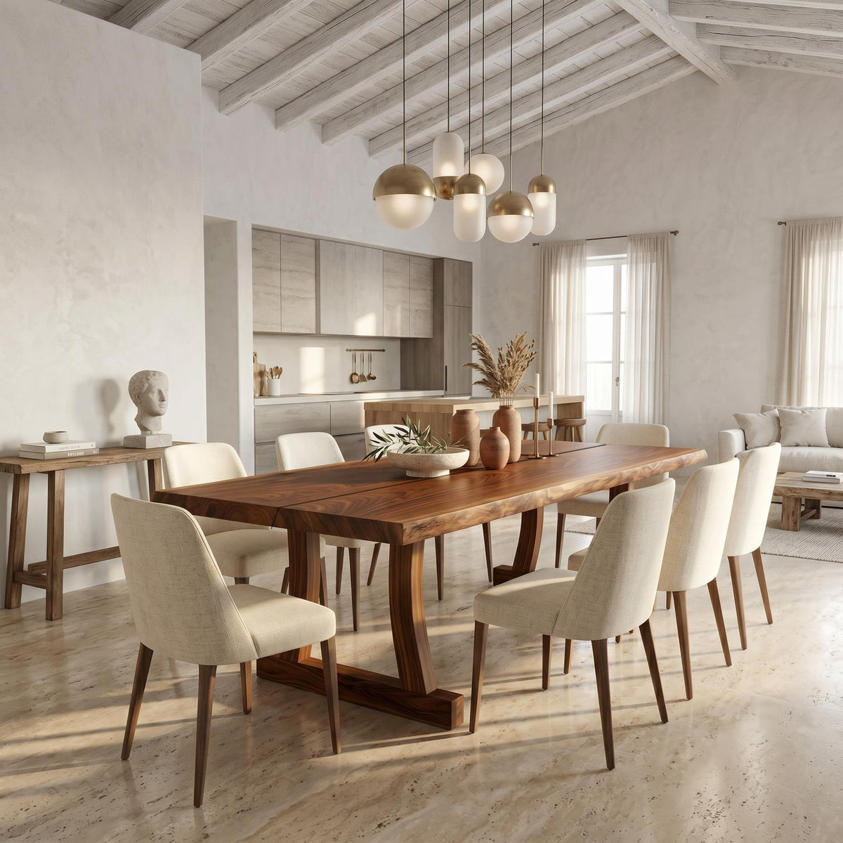 Spry Interior Contemporary Solid Wood Dining Table with Rounded Edge, Modern Kitchen Room Dinner Table, SINLSADT190