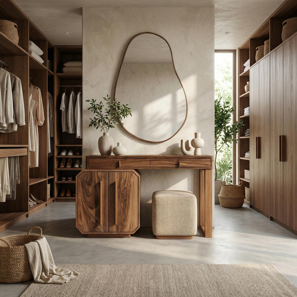 Contemporary Dressing Table With Storage Cabinet Sculptural Design For Bedroom