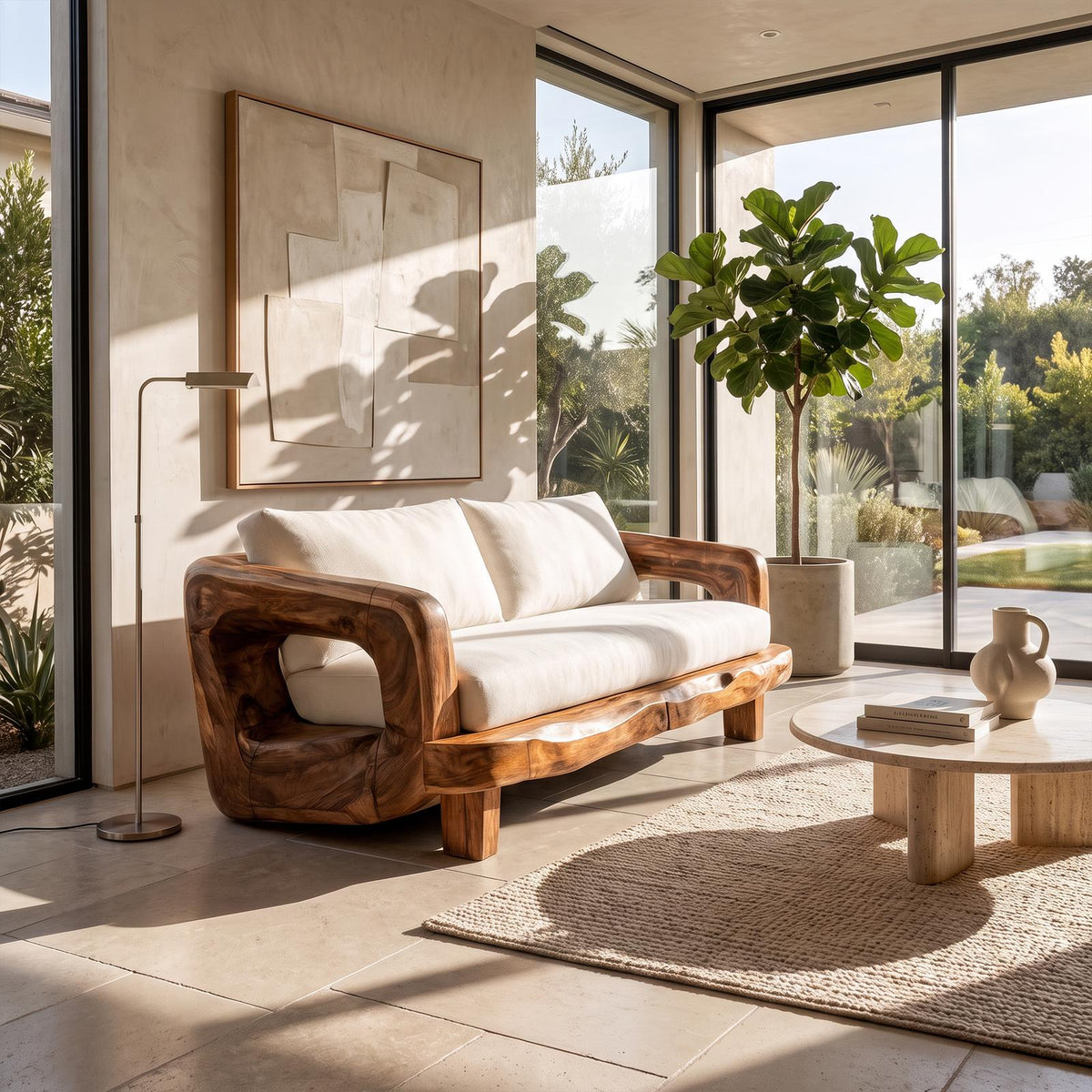 Rustic Sculptural Frame Sofa For Living Room And Lounge Area