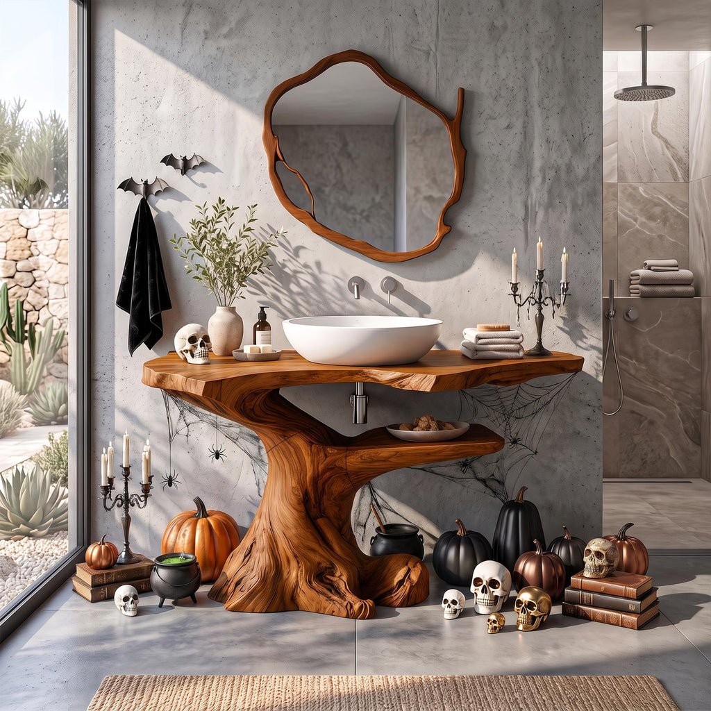 Modern Halloween Bathroom Vanity With Asymmetrical Base For Bathroom