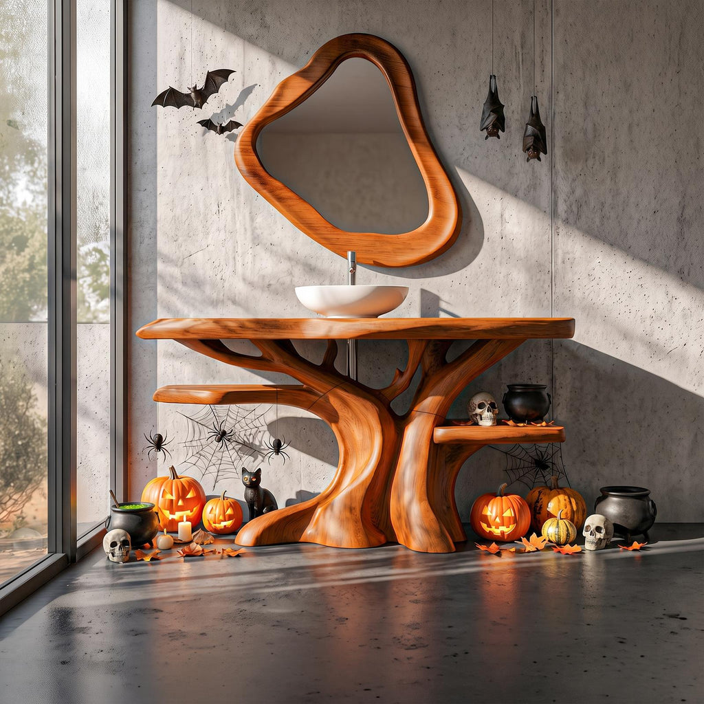 Natural Halloween Freestanding Bathroom Vanity With Bottom Storage For Bathroom