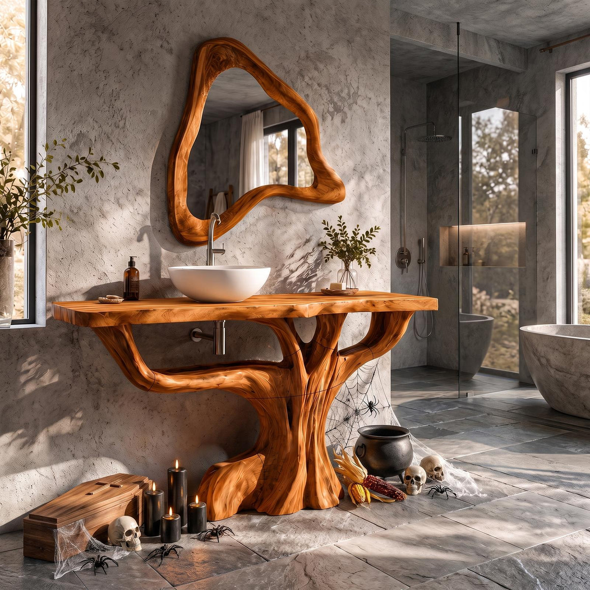 Contemporary Halloween Single Bathroom Vanity With Branch Inspired Base For Bathroom