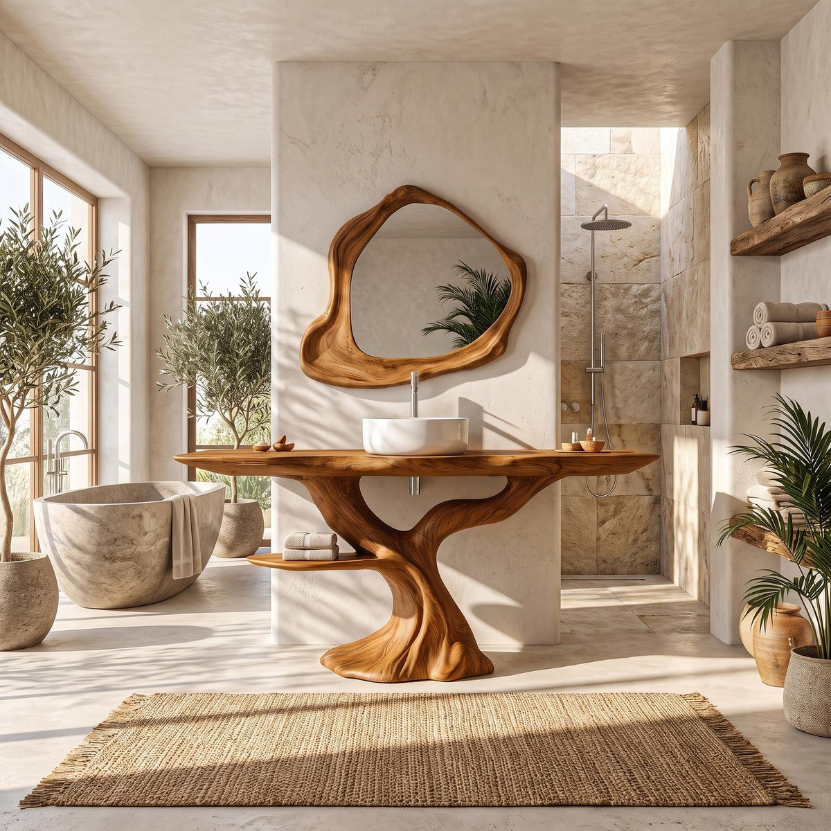 Rustic Bathroom Vanity With Bold Tree Root Design For Bathroom