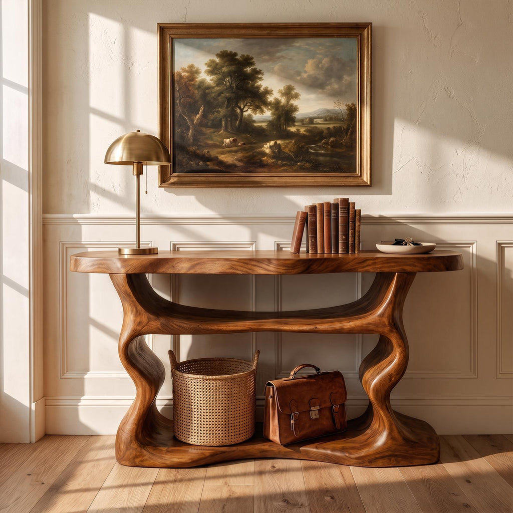 Scandinavian Console Table, Solid Wood Mid-Century Modern Sofa Table for Living Room & Entryway