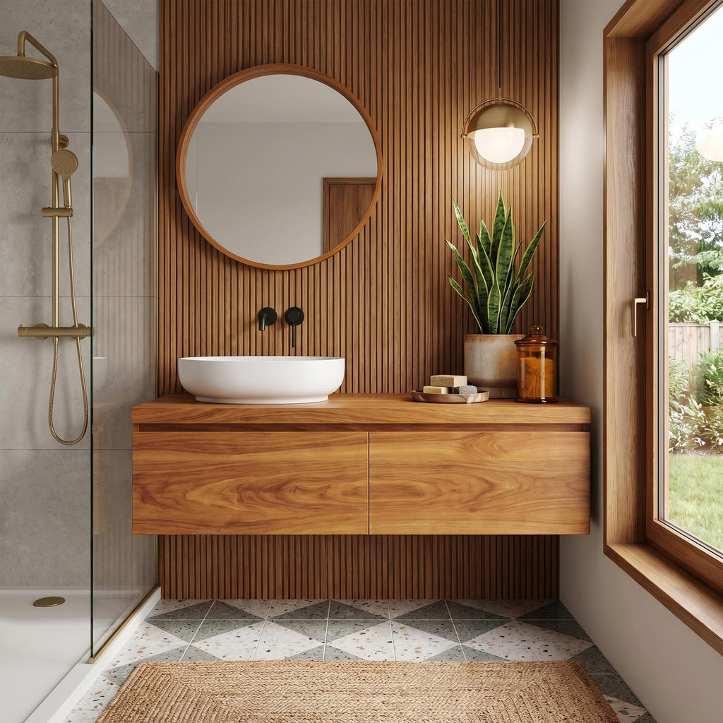 Spry Interior Mid Century Bathroom Vanity Cabinet, Solid Wood Single Washstand with Drawer for Small Space, Wall Mounted Floating SINLKIBRV202