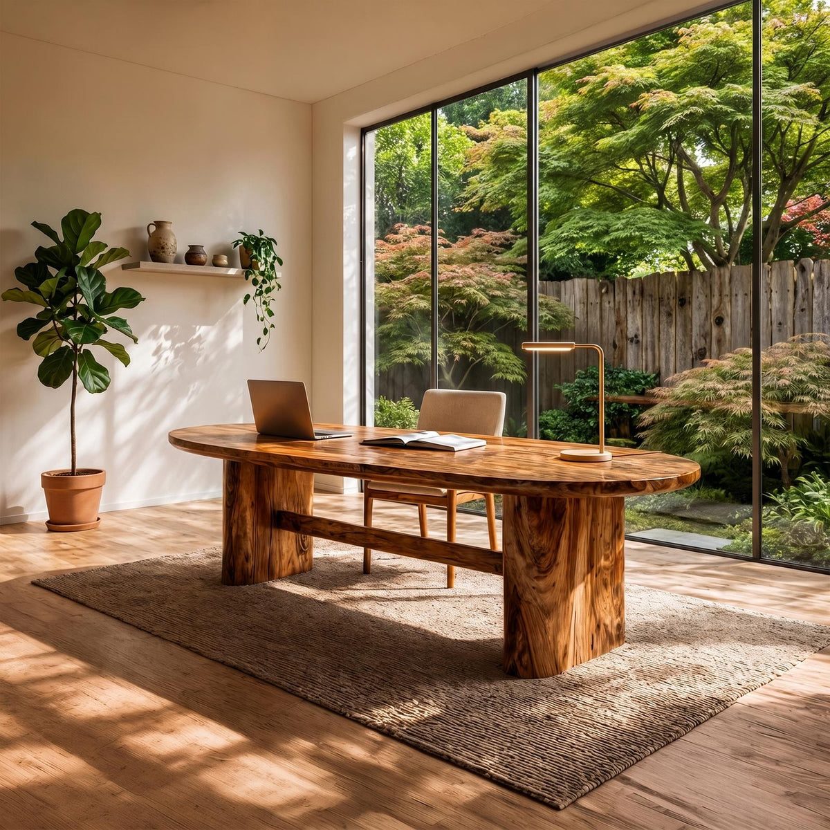 Modern Organic Wooden Desk, Natural Solid Wood Writing Desk with Sculptural Legs for Home Office