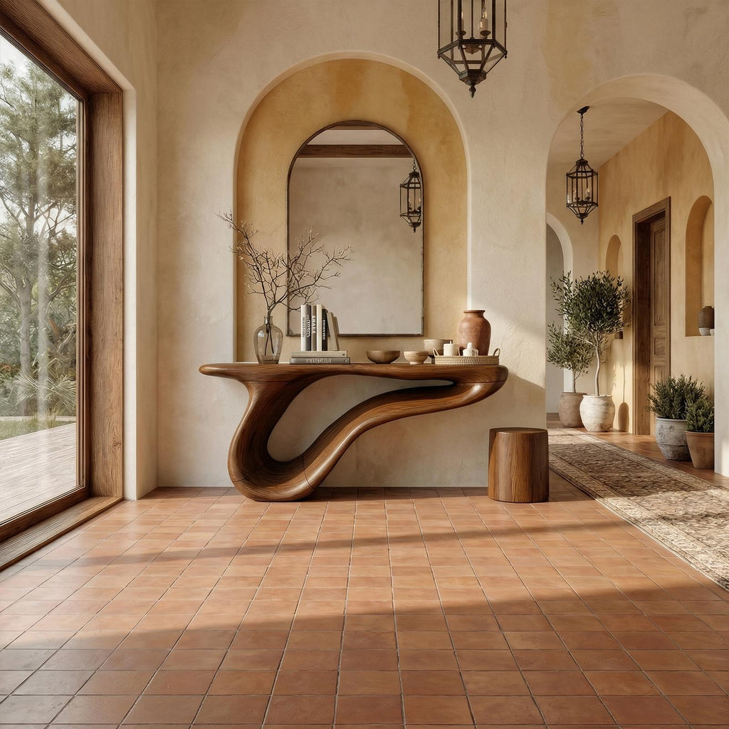 Organic Sculptural Console Table, Solid Wood Artistic Entryway & Living Room Accent Sofa Table