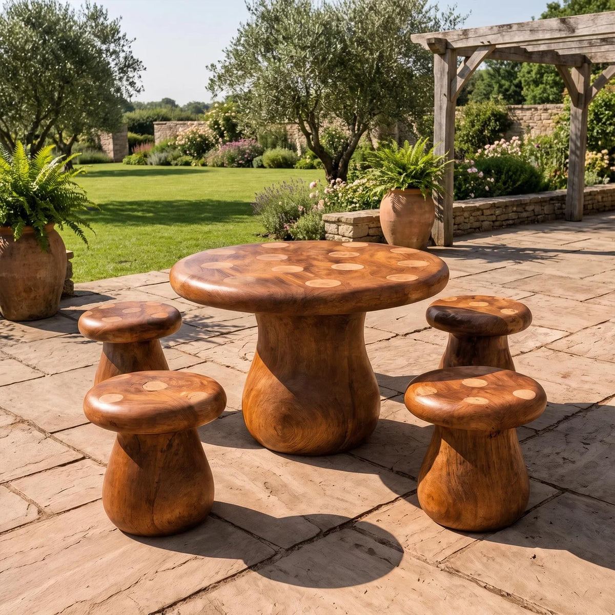 Rustic Round Dining Table With Tree Stump Design For Garden And Patio SINLKIDN218