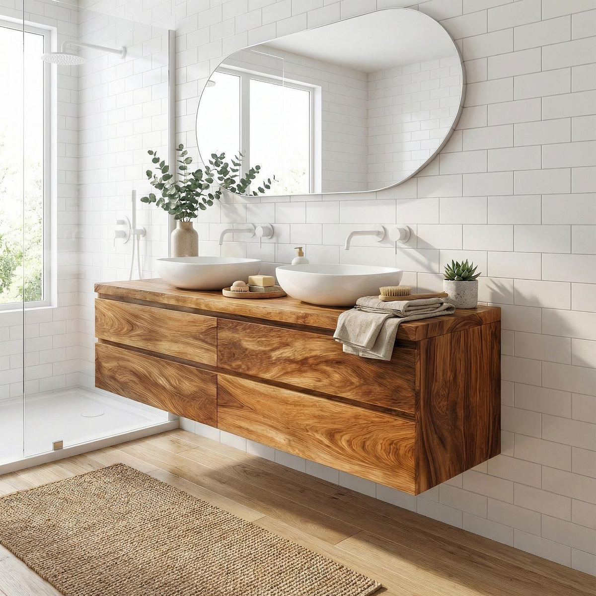 Rustic Bathroom Vanity Cabinet Natural Wood Wall Mounted Vanity SINLKIBRV203