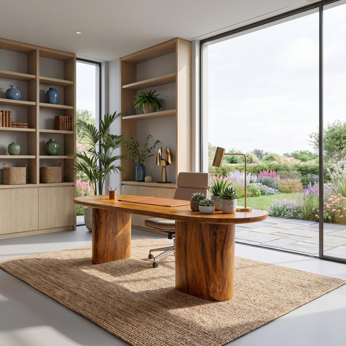 Organic Wooden Desk, Unique Sculptural Solid Wood Writing Desk for Living Room & Home Office
